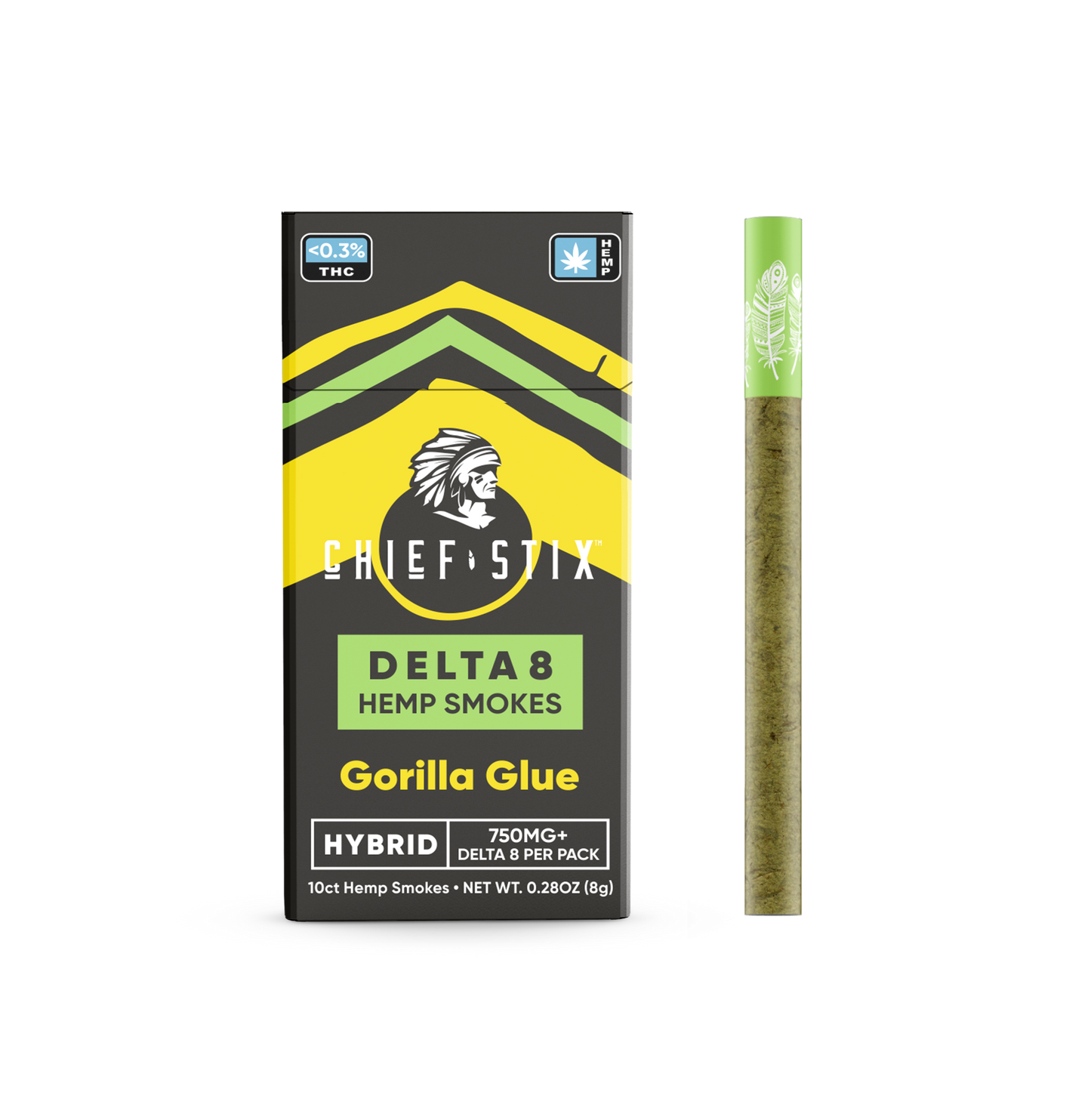 Chief Stix Delta 8 Hemp Smokes 10ct 750mg Gorilla Glue - (10pk Carton) - hhemp.co Wholesale 