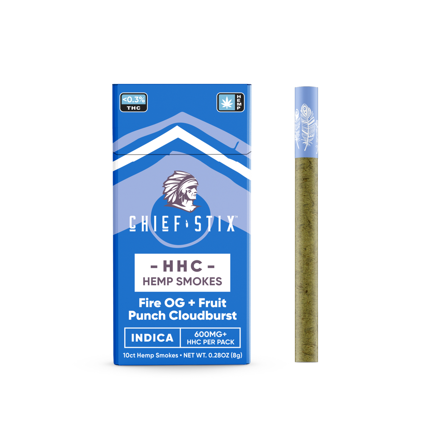 Chief Stix HHC Hemp Smokes 10ct 600mg Fire OG + Fruit Punch Indica - (10pk Carton) - hhemp.co Wholesale 