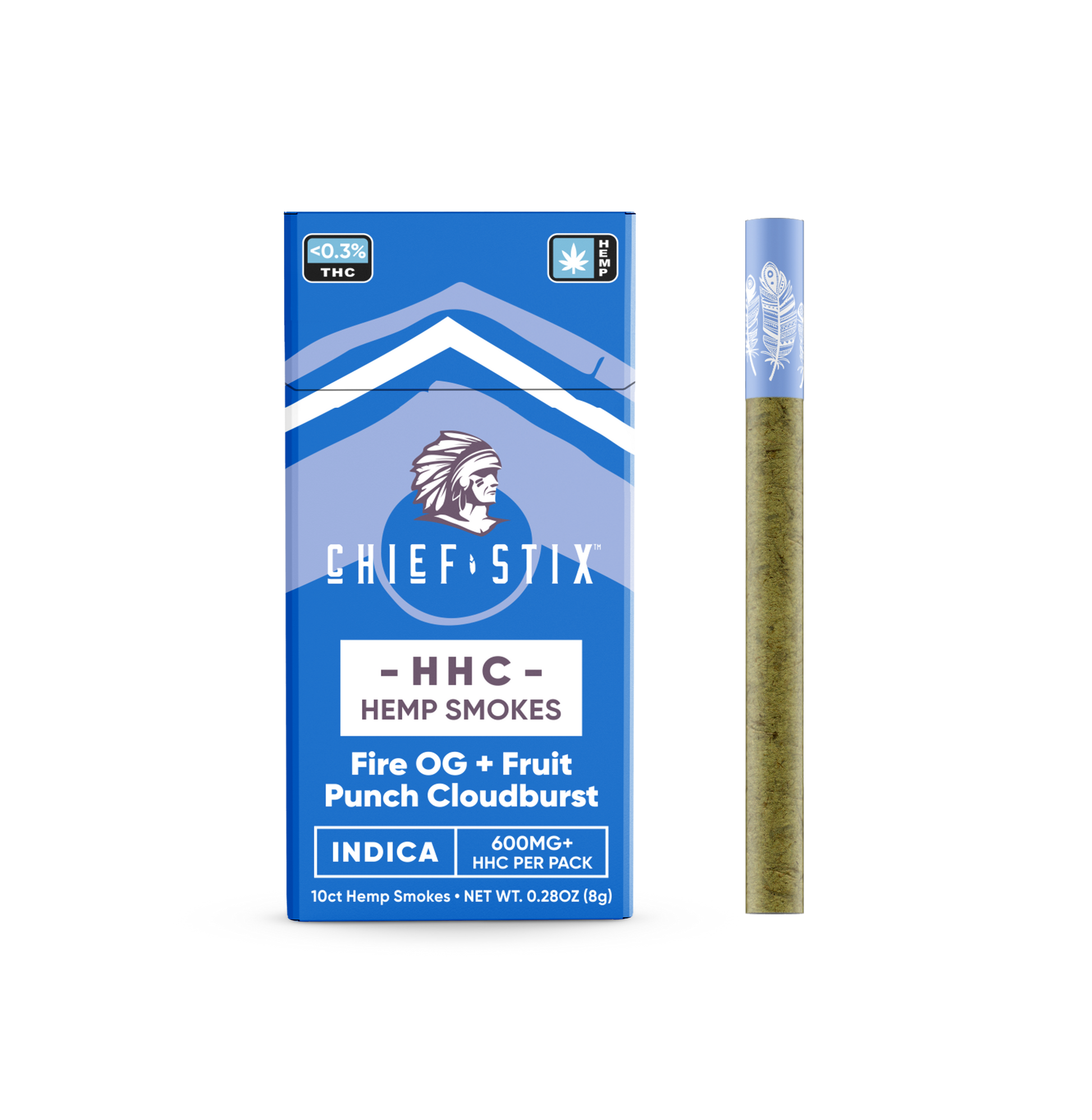 Chief Stix HHC Hemp Smokes 10ct 600mg Fire OG + Fruit Punch Indica - (10pk Carton) - hhemp.co Wholesale 