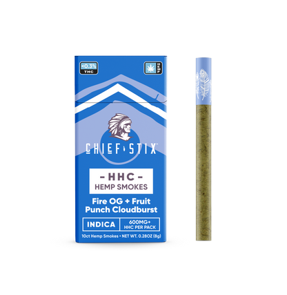 Chief Stix HHC Hemp Smokes 10ct 600mg Fire OG + Fruit Punch Indica - (10pk Carton) - hhemp.co Wholesale 