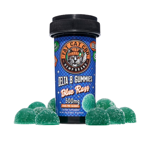 Fat Cat Delta 8 500mg 10pk Blue Razz Gummies - (12ct Box) - hhemp.co Wholesale 