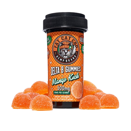 Fat Cat Delta 8 500mg 10pk Mango Kush Gummies - (12ct Box) - hhemp.co Wholesale 
