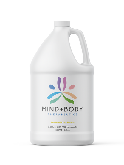 Mind+Body Therapeutics CBG:CBD 51,200mg Massage Oil 1 Gallon - Warm Wood + Lemon - hhemp.co Wholesale 