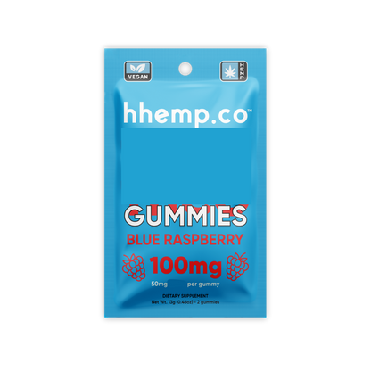 Terp Blend Gummies - 100mg, 2-pack in blue raspberry flavor, with vibrant blue packaging, ready for wholesale purchase.